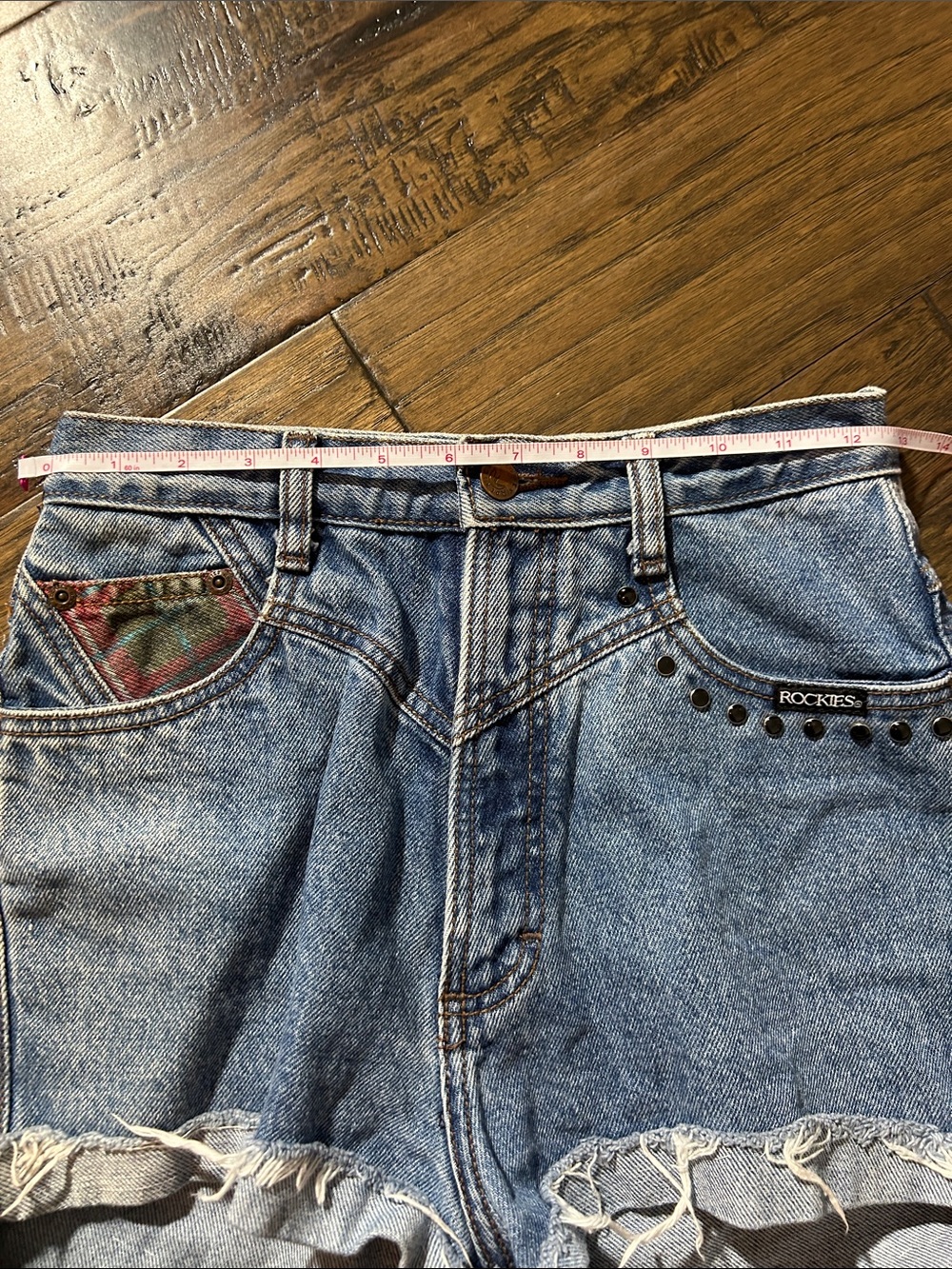 ROCKIES Light Blue High-Waist Studded Cuffed Denim Shorts - Picture 9 of 9